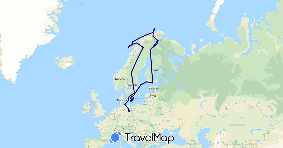 TravelMap itinerary: driving in Germany, Denmark, Finland, Norway, Sweden (Europe)